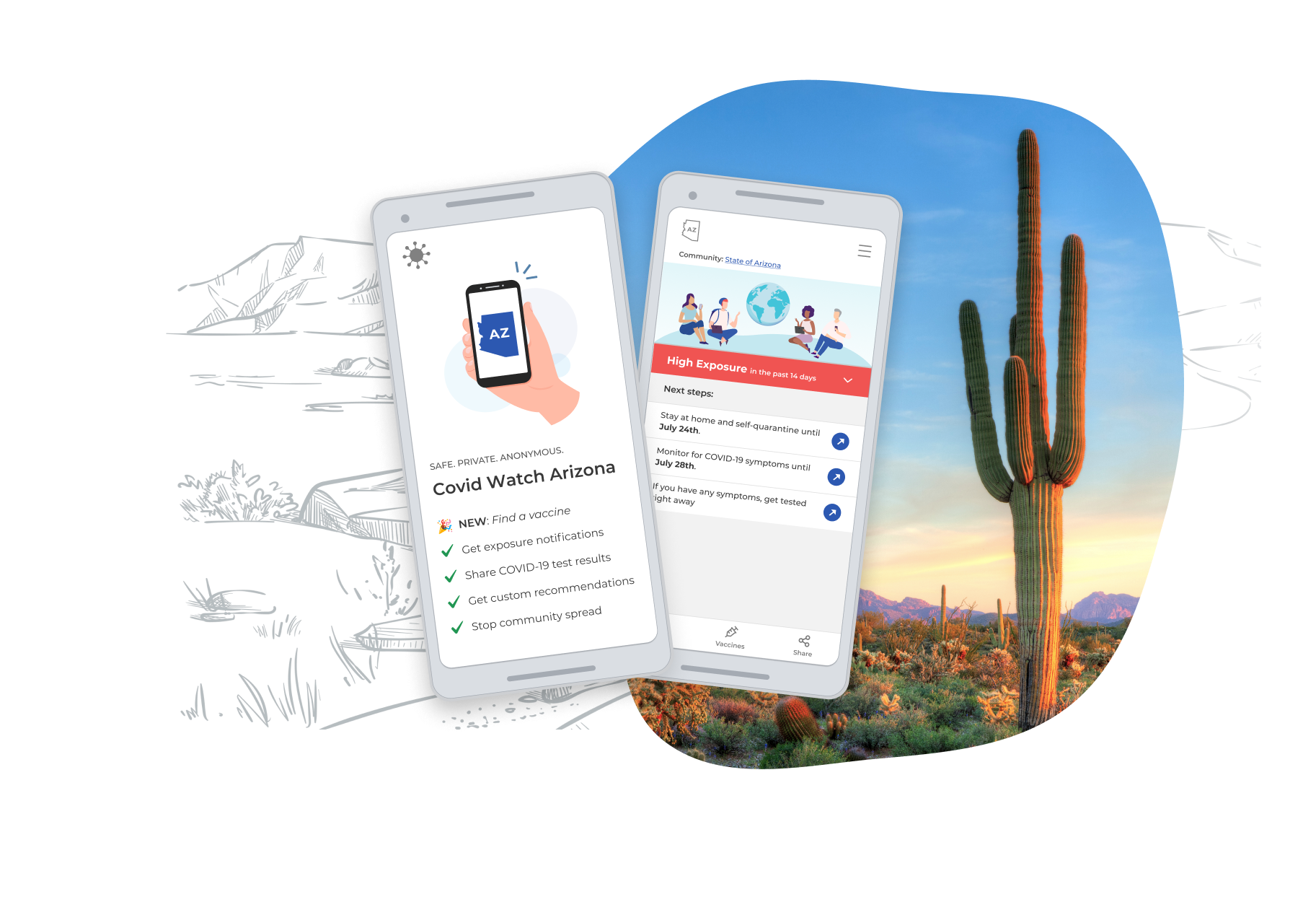 Covid Watch Arizona App with Cactus